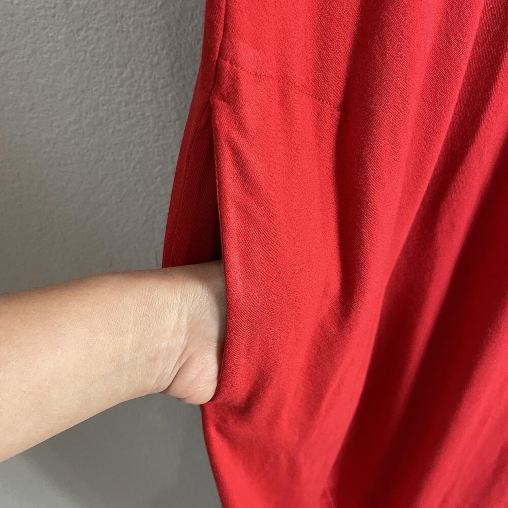 OSKA Dress Womens 1 Red Jersey Long Sleeve Shift Midi Pockets Minimalist Casual - Picture 7 of 11